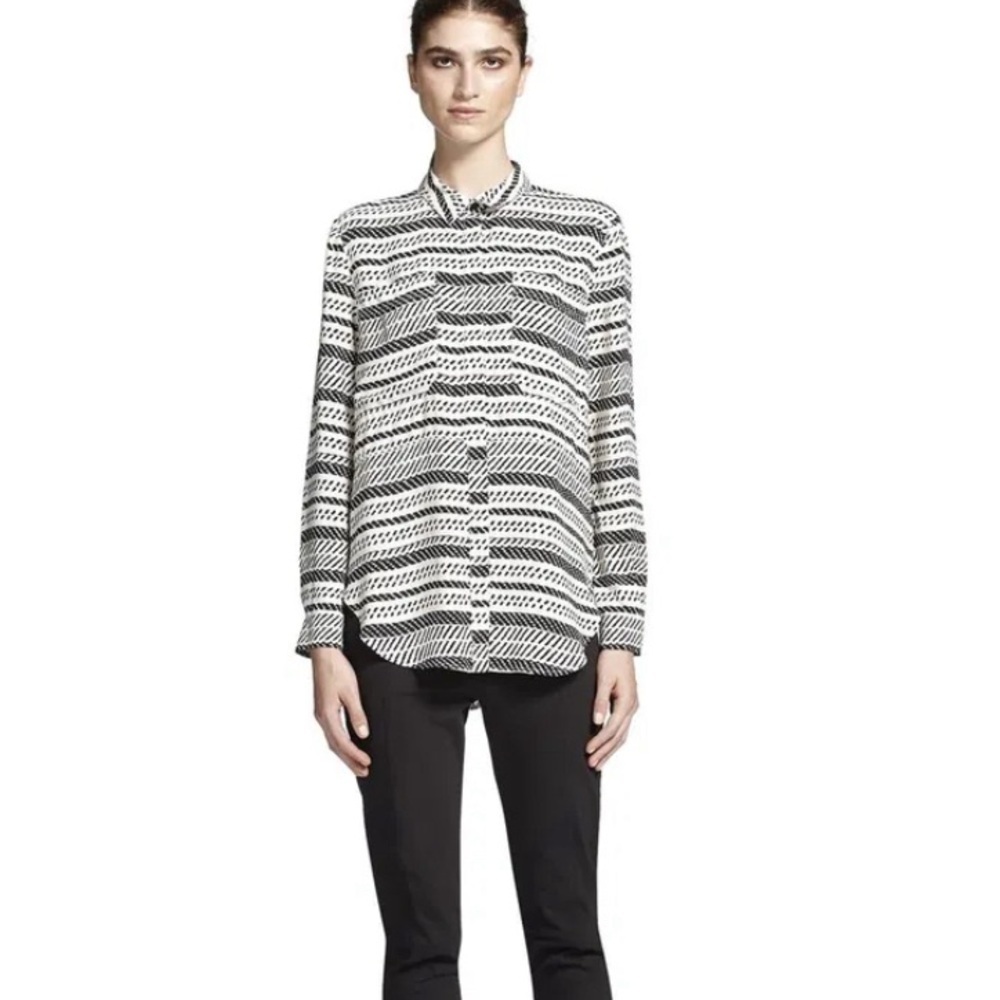 WHISTLES button down shirt  Pocket top blouse  black ikat  white print pattern